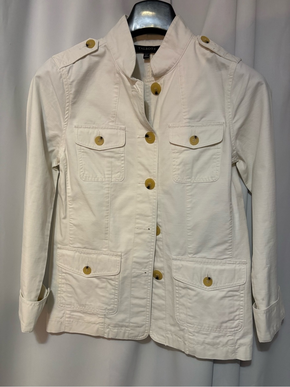 Talbots Off-White Cotton Utility Jacket with Contrast Buttons